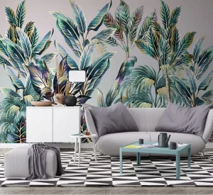 3D Printed Tropical Plant Wallpaper Wall Panel Mural Bohemian Rain Forest Mural for Dining Room