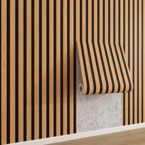 3D Self Adhesive Wood Wallpaper Thick Waterproof Peel and Stick Vinyl Wall Stickers with Stripes for Home Decor Living Room