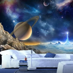3D Starry Sky Wallpaper Dreamy Space Planet Theme Ceiling Mural Children’s Room Decoration Luxury Background Wall Cloth Fabric