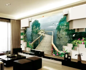 3D Stereo Effect Mountain Path Waterproof Wall Mural with Layered Mosaic Craft Wall Paper 3D Home Wallpaper