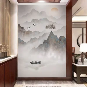 3D Stereo Ink Scenery Wallpaper Chinese Style Entrance Background Wall Mural Dual Layer Covering Living Room Walls Canvas