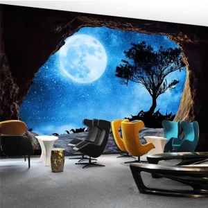 3D Stereoscopic Geometric Industrial Design Waterproof Seamless Fabric Wallpapers for Entertainment Science Technology Museums