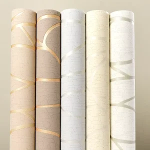 3D Striped Gold Lines Non Woven Wallpaper Soundproof Function for Modern Hotels Wall Roll Decoration