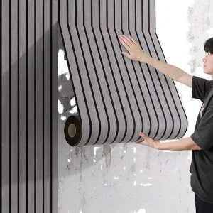 3D Striped PVC Wallpaper Waterproof Fireproof Soundproof Self Adhesive Peel & Stick for Living Room Modern Design Wall Stickers