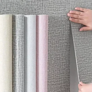 3D Textured Fabric Linen Wall Paper Peel and Stick Self Adhesive Waterproof Wall Sticker for Bedroom