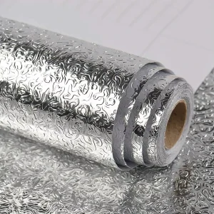 3D Textured Foil Aluminum Kitchen Wall Sticker Oil Proof PVC Wallpaper