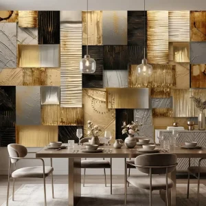 3D Textured Geometric Papiers Peints Murals Peel and Stick Luxury Gold Silver Block Wallpaper Modern Living Room Wall Decor