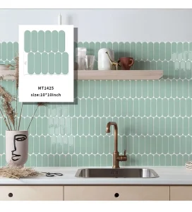 3D Wall Panel Stick-on Interior Green Wall Tiles for Bathroom Removable Wallpaper for Home Commercial Use for Apartments