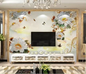 3D Wallpaper Chinese Peony Classical Peony TV Background Wall Sofa Background Wall