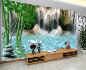 3D Wallpaper Mountain Stream Waterfall Natural Scenery Living Room TV Background Wall