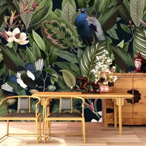 3D Wallpaper Mysterious Jungle Birds and Peacock Wall Murals Living Room Wall Decor Luxury Wall Arts Papier Mural