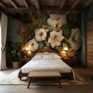 3D White Floral Elegance Fabric Wallpaper for Living Room and Bedroom Wall Decoration Non woven Waterproof 5+ Year Warranty