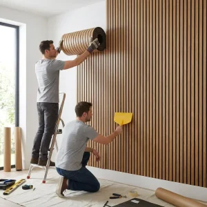3D Wood Slat Wallpaper Peel and Stick Self-Adhesive PVC Foam Wall Panels Waterproof Fluted Accent Wall Decor