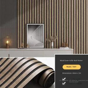 3D Wooden Pattern Grilled Wallpaper Wall Sticker Self adhesive Waterproof for Home Wall Decoration