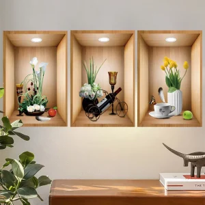 家居装饰不干胶3d花瓶绿色花盆墙贴花卉壁纸