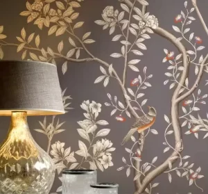 定制3d打印中国风花鸟壁纸壁画壁纸中国手绘壁纸设计壁画贴纸