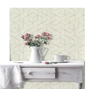3d Geometric Stripe Wall Coating Designs Adhesive Film Vinyl Wallpaper for Bedroom Walls Decoration Gold and White Modern