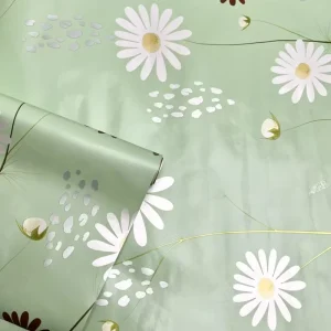 45cm Modern Designer Green Daisy Wallpaper PVC Kitchen Bathroom Vinyl Coated Waterproof Wallcovering