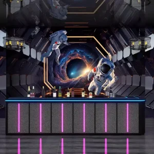 5D Three Dimensional Technological Industrial Geometric Decorative Astronaut Background Seamless Fabric Wallpaper Household