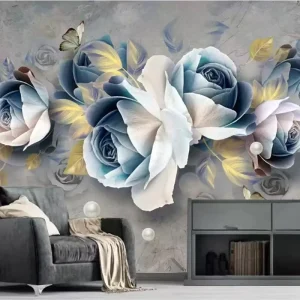 8D Light Luxury Bedroom Flower Wallpaper TV Background Wall Relief Rose European Mural Sofa Wallpaper Wall Paper