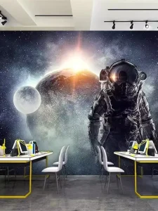 8D Space Moon Astronaut Geometric Pattern Waterproof Self-adhesive Seamless Fabric Industrial Design Household Decorative