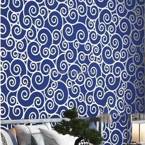 9.5M Traditional Chinese Blue Abstract Embossed Textured Non-woven Wallpaper Roll Living Room Home Decor