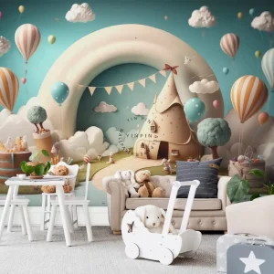 Abstract Cartoon Balloons Wallpaper for Kindergarten Kids Bedroom