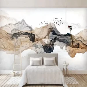 Abstract Chinese Ink Landscape Peel and Stick Wallpaper Mural Custom Size Modern Wall Decor for Living Room Bedroom