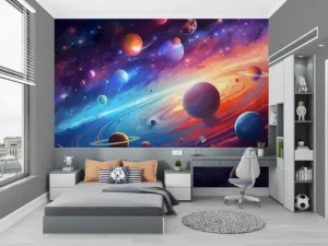 Abstract Colorful Outer Space Planets Wallpaper Waterproof PVC Cosmic Galaxy Print Wall Covering for Bedroom Office Background
