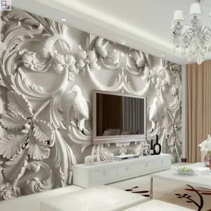 Abstract Floral European Relief Wallpaper for Living Room TV Background