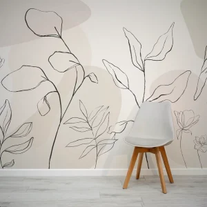 Abstract Minimalist Botanical Line Drawing Mural Customizable Peel and Stick Wall Art for Bedroom Hotel Guest Room Home Decor