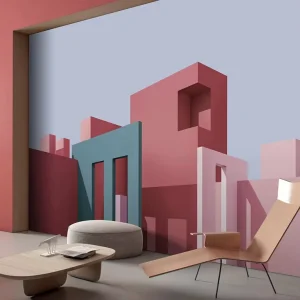 Abstract Wallpaper Mural Cityscape Pastel Geometric Building Wall Art Lounge Cafe Bedroom Paper Scratch Resistant Fade