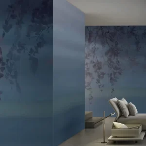 Abstract Watercolor Mural Indigo Blue Gradient Vine Pattern Wallpaper for Bedroom Spa Scratch Resistant Fade Resistant