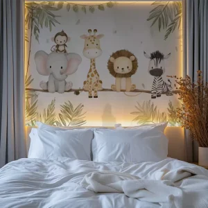 Adorable Baby Animal Mural Charming Jungle Friends Branch Wallpaper Nursery Kids Bedroom Playroom Living Room Waterproof