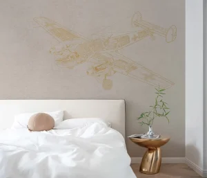 Aircraft Mechanical Blueprint Wallpaper Dark Blue Background Design Mural for Bedroom Home Office Game Room Interior Wall Decor