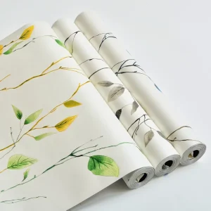 American Country Green Plants Trees Leaves Aluminum Film Back Adhesive Wallpaper Non Woven Peel and Stick Wallpaper