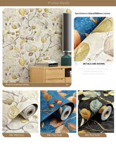 American Leaf Pattern Self Adhesive Wallpaper Waterproof Moisture Proof PVC Wall Covering Peel and Stick Background Wall Paper