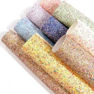 Artificial Chunky Glitter Faux PU Synthetic Leather Fabric Sheets for Decoration Crafts Materials Shoes Bag