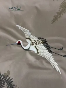 Artisan Hand Drawn Embroidered Crane Wallpanel for TV Feature Wall