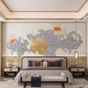 Artistic Koi Fish and Peony Wallpaper New Chinese Style Textured Mural for Home Hotel Living Room Wall Decor
