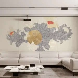 Artistic Koi Fish and Peony Wallpaper New Chinese Style and Textured Mural for Home Hotel Living Room Wall Decor