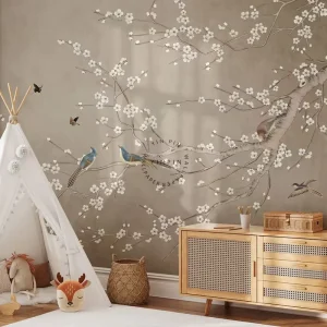 Asian Flowers Chinoiserie Birds Stripes Plaid Silk Custom Modern Waterproof Anti-Static Living Room Printed Wallpaper