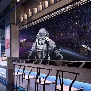 Astronaut Adventure Mural Modern 3D Model Design Peel and Stick Space Wallpaper for Sci Fi Lovers Bedroom Mall