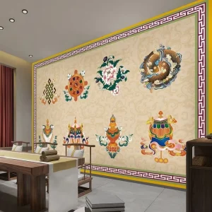Auspicious Eight Treasures Tibetan Thangka Wall Cloth Background Wall Temple Entrance Shentai Buddhist Hall Wallpaper Mural