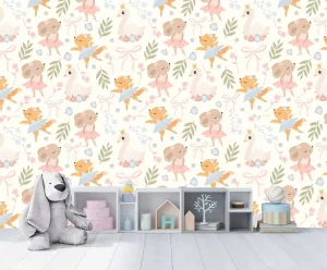 Ballet Bunny 3D Modern Waterproof Smooth Easy Cute Rabbit Animal Wall Murals for Nursery Bedroom Cabinets