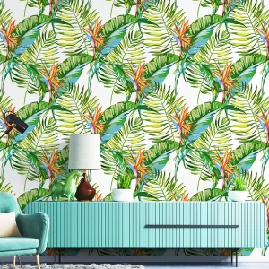 Banana Leaf Wallpaper Southeast Asian Tropical Style for Hotel KTV Bedroom Living Room Ins Wall Background Commercial Home Use