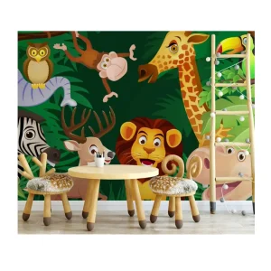 Beautiful Cartoon Forest Animal Kids Wall Mural Custom Wall Paper