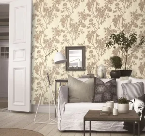 Beautiful Peony Flower Pattern Suede Foam Wallpaper for Home Decoration