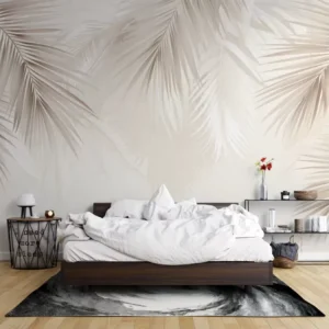 Beige Palm Leaf Peel and Stick Wallpaper Mural Custom Size Neutral Tropical Foliage Wall Decor for Living Room Bedroom