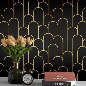 Black Gold Curved Line Peel Stick Wall Sticker Waterproof Self Adhesive Wallpaper for Living Room Home Wall Furniture Renovation